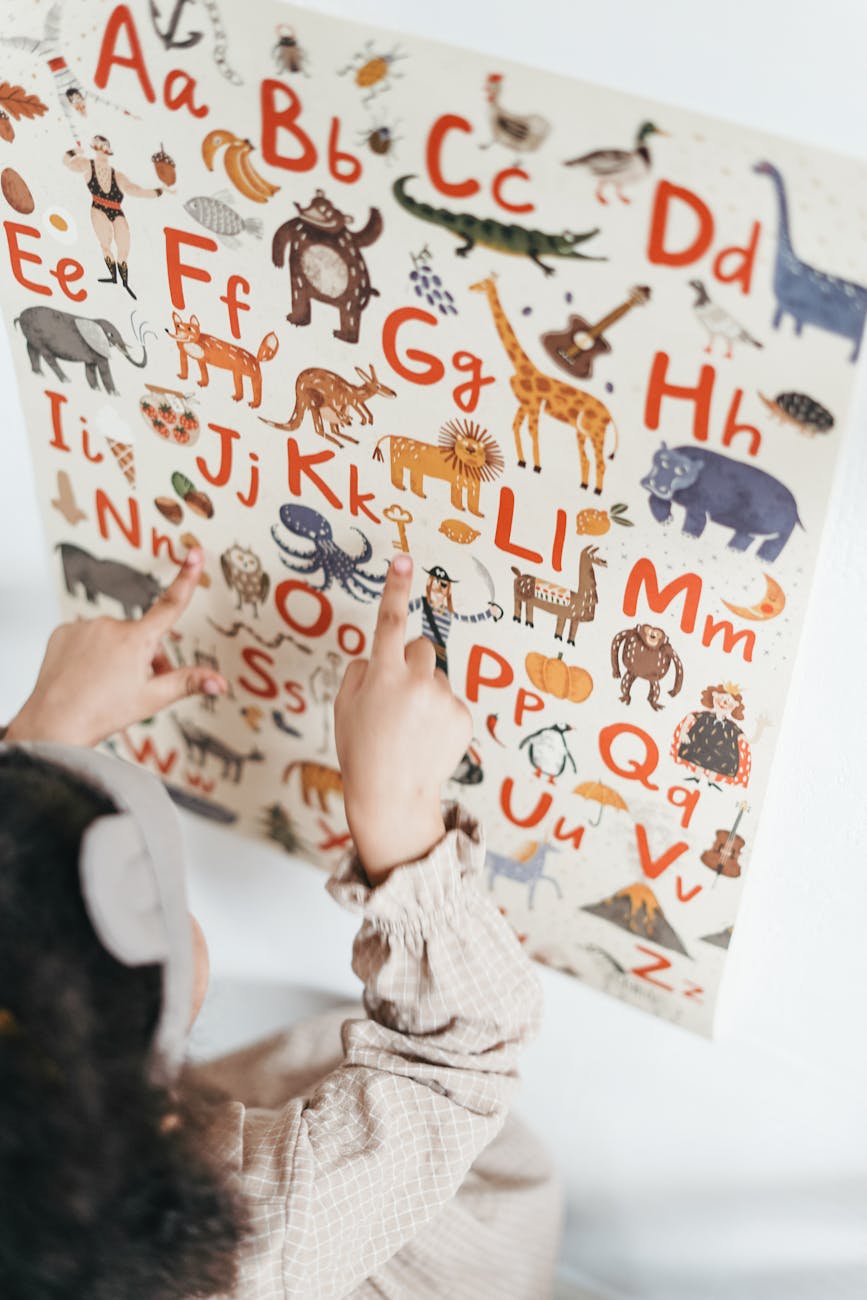child reading english alphabet